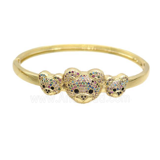Copper Bear Bangle Pave Zircon Multicolor Gold Plated