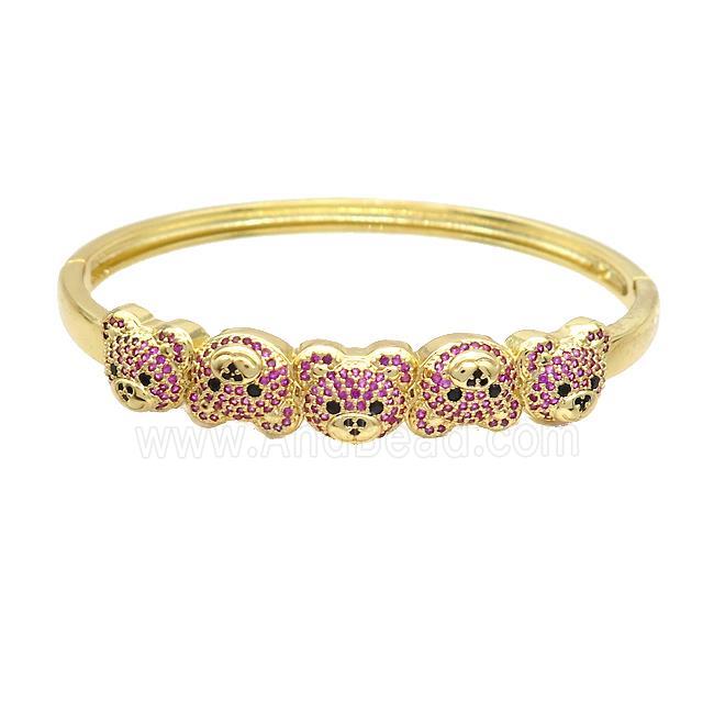 Copper Bear Bangle Pave Fuchsia Zircon Gold Plated