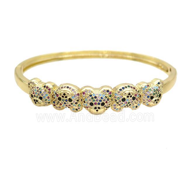 Copper Bear Bangle Pave Multicolor Zircon Gold Plated