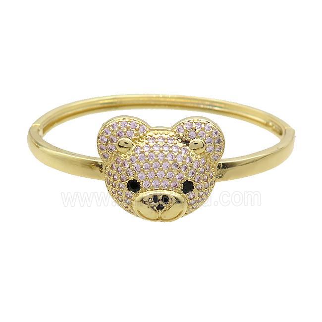 Copper Bear Bangle Pave Pink Zircon Gold Plated