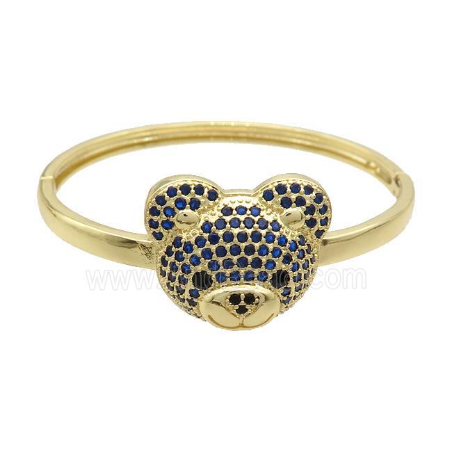 Copper Bear Bangle Pave Blue Zircon Gold Plated