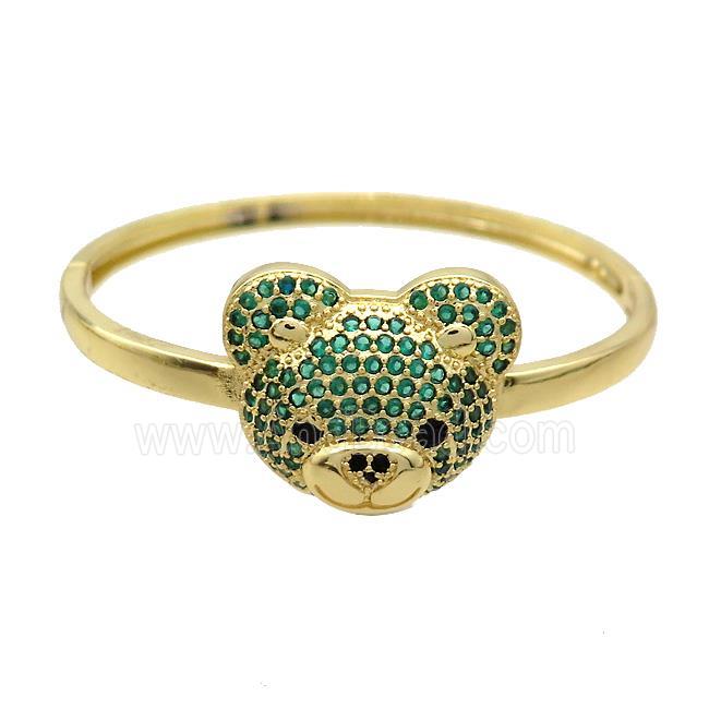 Copper Bear Bangle Pave Green Zircon Gold Plated