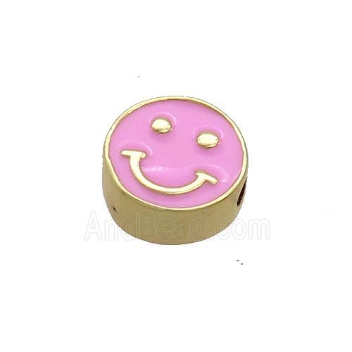 Copper Emoji Beads Pink Enamel Happy Face Gold Plated