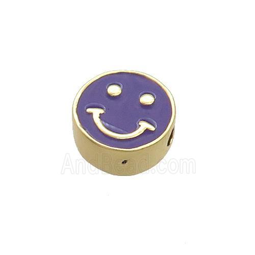 Copper Emoji Beads Purple Enamel Happy Face Gold Plated