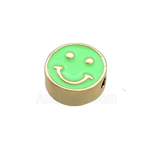 Copper Emoji Beads Green Enamel Happy Face Gold Plated