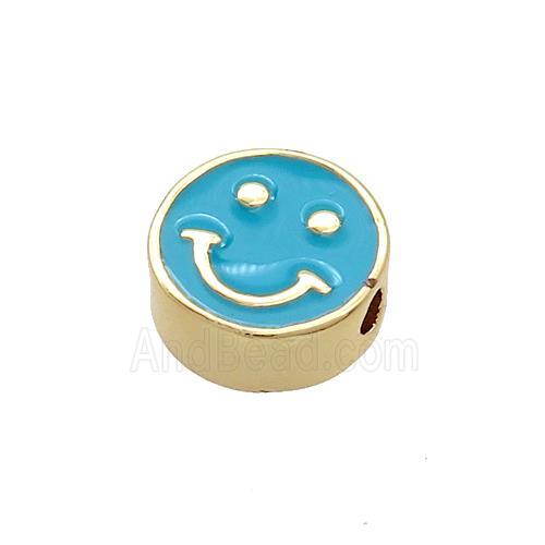 Copper Emoji Beads Teal Enamel Happy Face Gold Plated