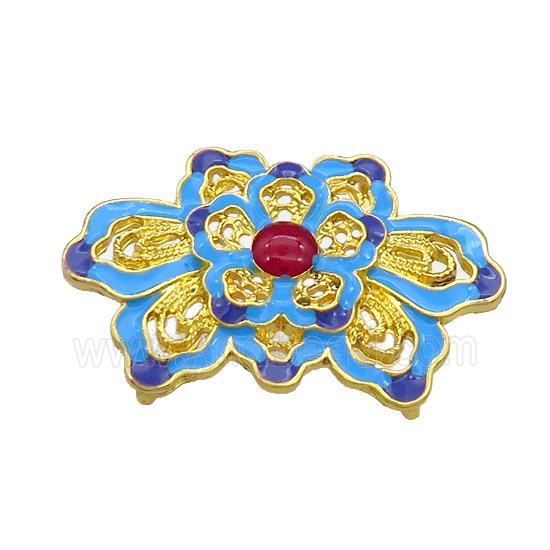Copper Flower Pendant Blue Enamel Gold Plated