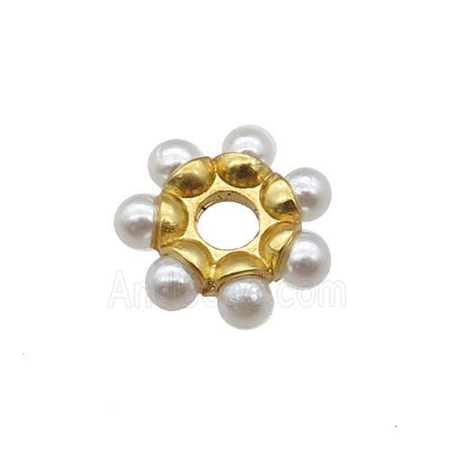 Copper Daisy Flower Spacer Beads Rondelle Pave Pearlized Plastic Gold Plated