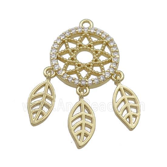 Copper Pendant Pave Zircon With Leaf Dream Catcher Gold Plated