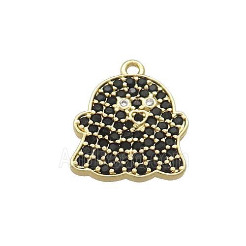 Copper Ghost Charms Pendant Pave Black Zircon Halloween Gold Plated