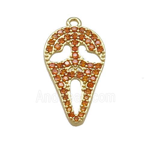 Copper Pendant Pave Orange Zircon Ghost Halloween Charms Gold Plated
