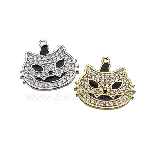 Copper Halloween Cat Charms Pendant Pave Zircon Black Enamel Mixed