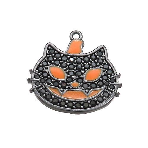 Copper Halloween Cat Charms Pendant Pave Zircon Orange Enamel Black Plated