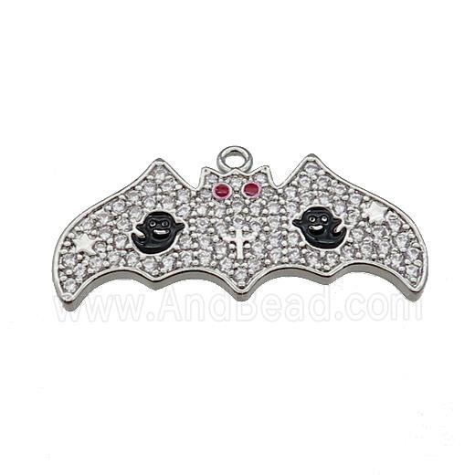 Copper Bat Pendant Pave Zircon Halloween Charms Platinum Plated
