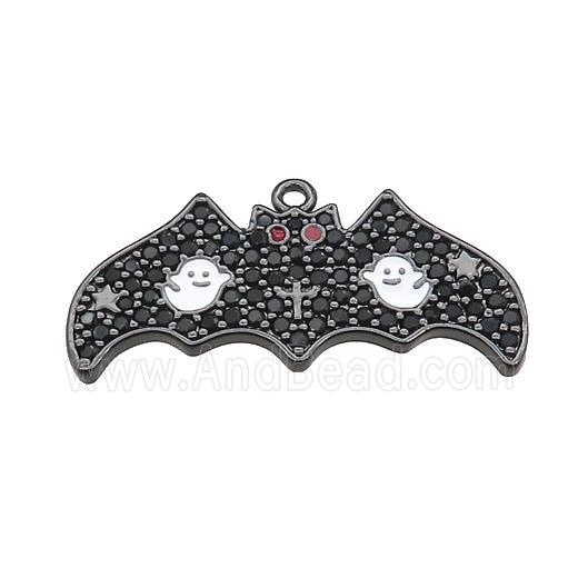 Copper Bat Pendant Pave Zircon Halloween Charms Black Plated