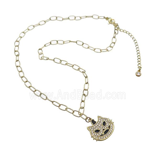 Copper Necklace With Halloween Cat Charms Pave Zircon Gold Plated