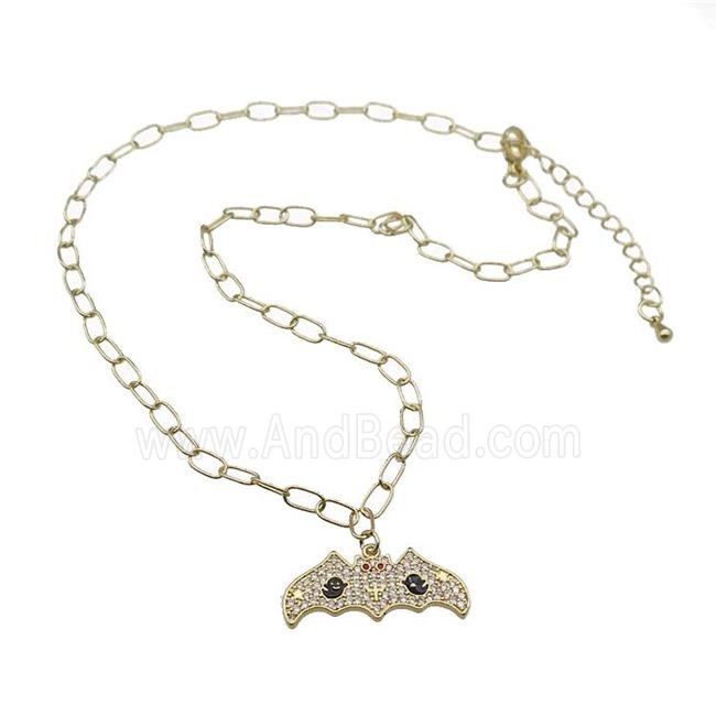 Copper Necklace With Halloween Bat Charms Pave Zircon Gold Plated