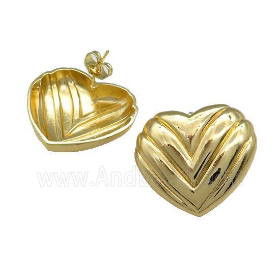 Copper Stud Earrings Heart Gold Plated