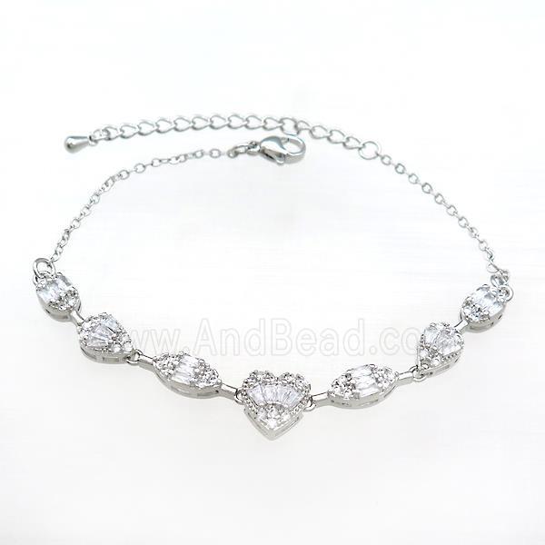 Copper Bracelets Pave Zircon Platinum Plated