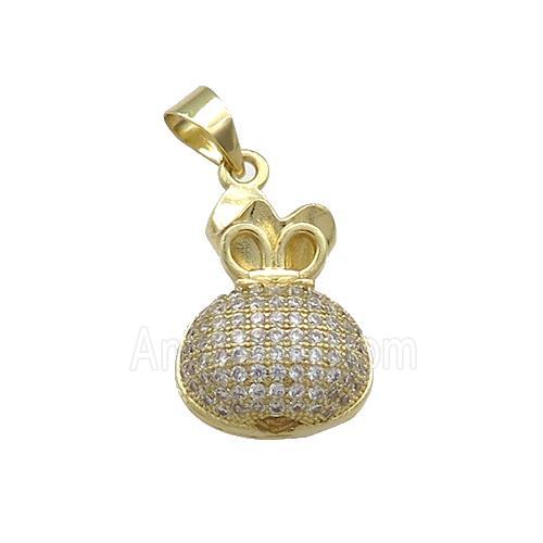 Copper Pendant Pave Zircon Moneybag Gold Plated