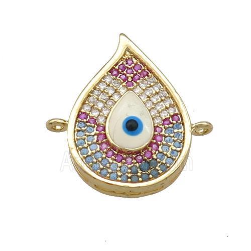 Copper Flame Connector Pave Zircon Multicolor Evil Eye Gold Plated