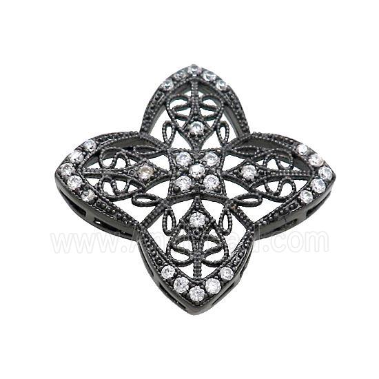 Copper Clover Connector Pave Zircon Black Plated