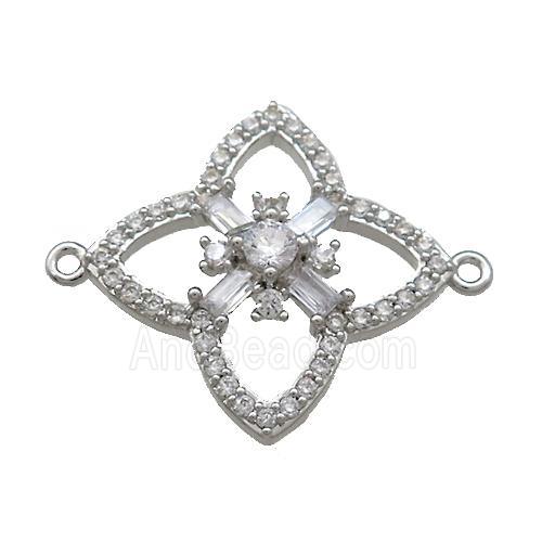 Copper Clover Connector Pave Zircon Platinum Plated