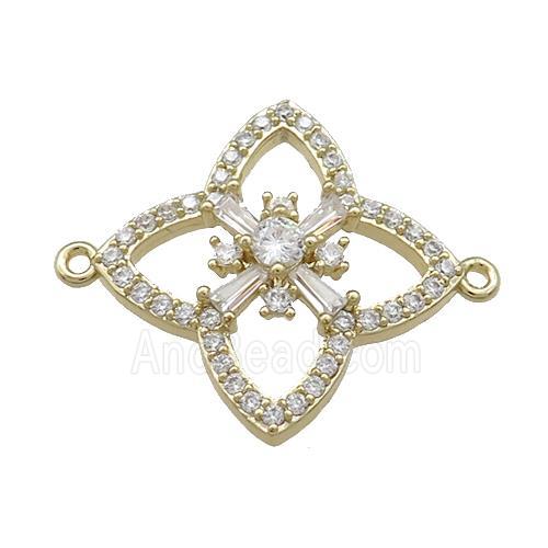 Copper Clover Connector Pave Zircon Gold Plated