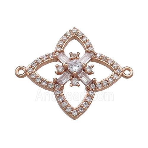 Copper Clover Connector Pave Zircon Rose Gold