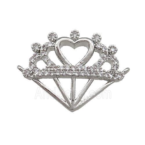 Copper Pendant Pave Zircon Diamond Shape Heart 2loops Platinum Plated