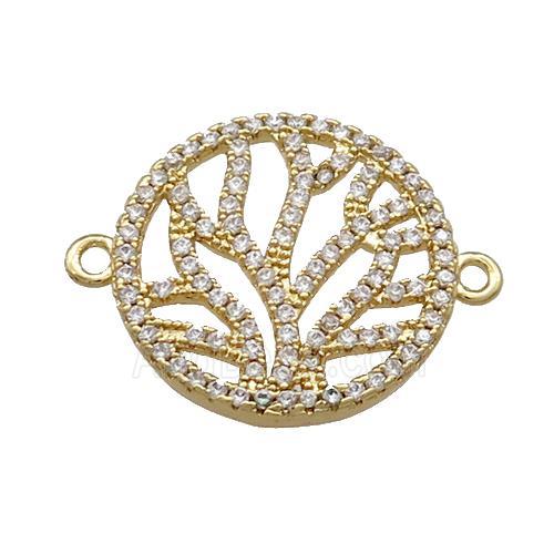 Copper Circle Connector Pave Zircon Tree Gold Plated