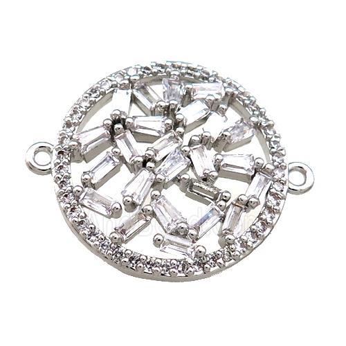 Copper Circle Connector Pave Zircon Platinum Plated
