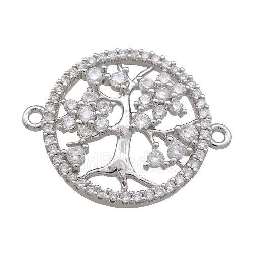 Tree Of Life Connector Pave Zircon Copper Circle Platinum Plated