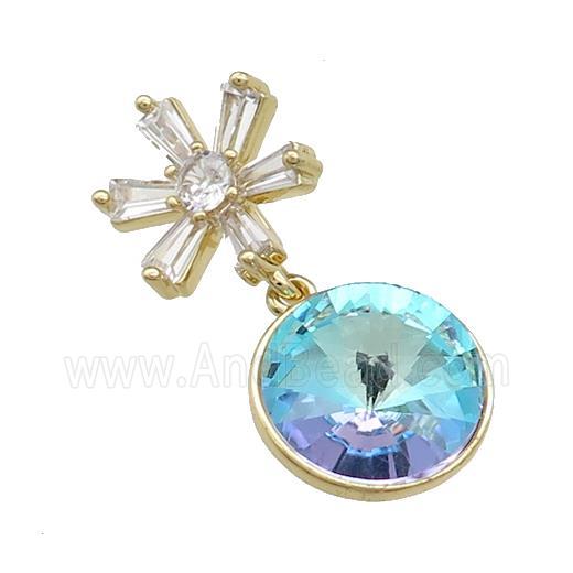 Copper Pendant Pave Blue Crystal Glass Snowflake Gold Plated
