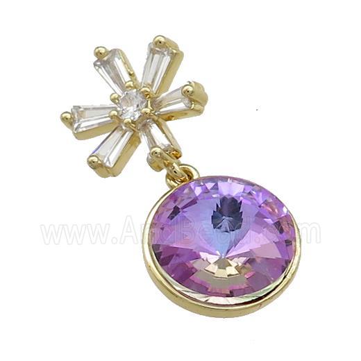 Copper Pendant Pave Purple Crystal Glass Snowflake Gold Plated