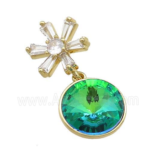Copper Pendant Pave Green Crystal Glass Snowflake Gold Plated