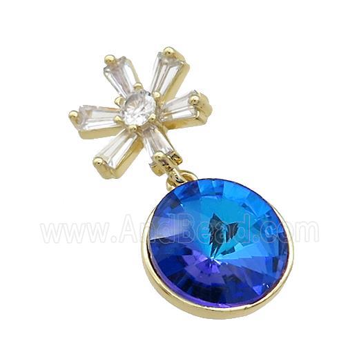 Copper Pendant Pave Blue Crystal Glass Snowflake Gold Plated