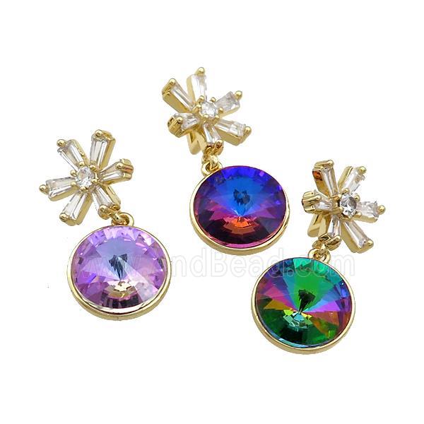 Copper Pendant Pave Crystal Glass Snowflake Gold Plated Mixed