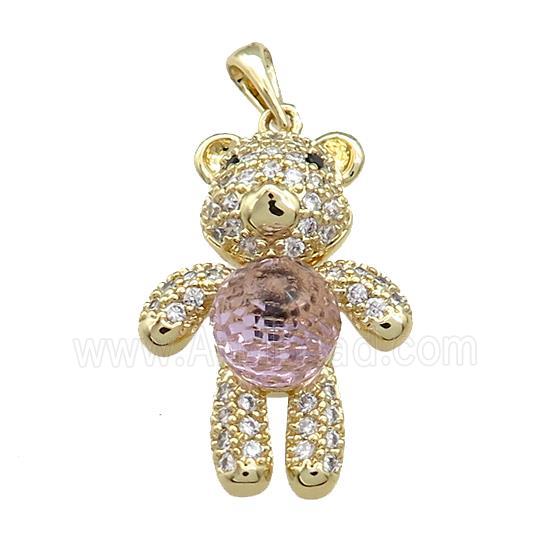 Copper Bear Pendant Pave Zircon Crystal Glass Gold Plated
