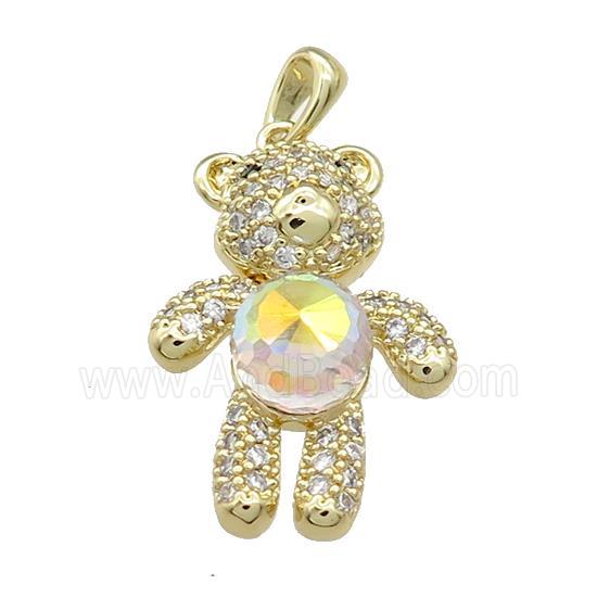 Copper Bear Pendant Pave Zircon Crystal Glass Gold Plated