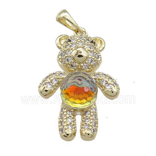 Copper Bear Pendant Pave Zircon Crystal Glass Gold Plated