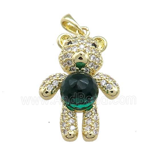 Copper Bear Pendant Pave Zircon Crystal Glass Gold Plated