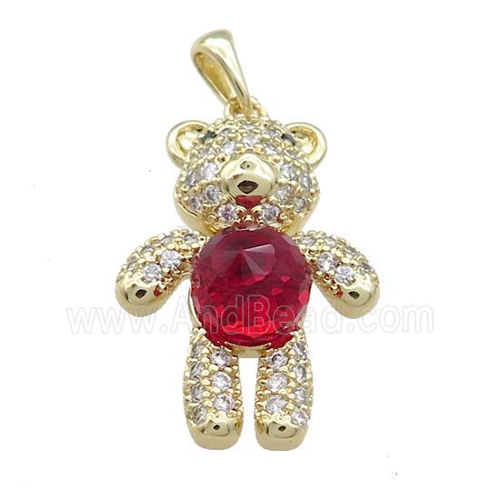 Copper Bear Pendant Pave Zircon Crystal Glass Gold Plated