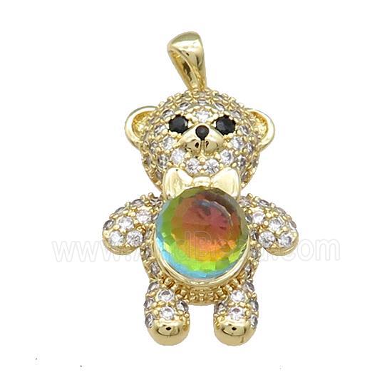 Copper Bear Pendant Pave Zircon Crystal Glass Gold Plated