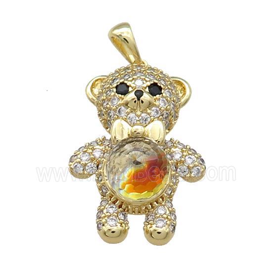 Copper Bear Pendant Pave Zircon Crystal Glass Gold Plated