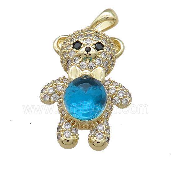 Copper Bear Pendant Pave Zircon Crystal Glass Gold Plated