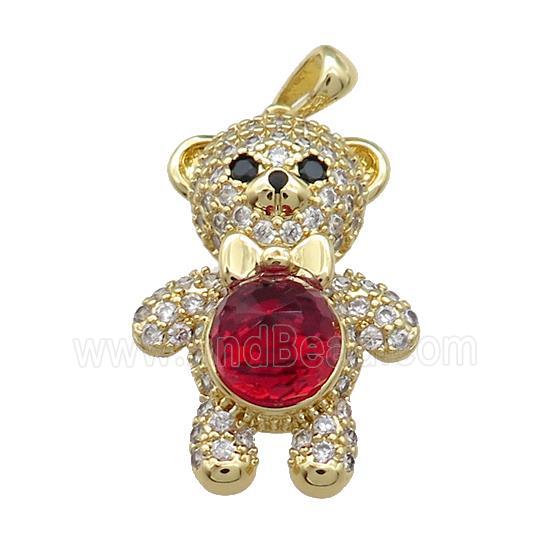 Copper Bear Pendant Pave Zircon Crystal Glass Gold Plated