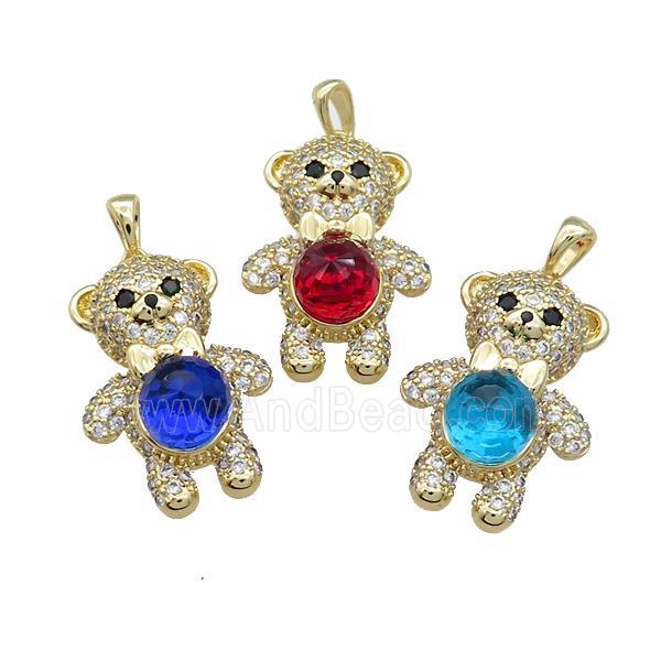 Copper Bear Pendant Pave Zircon Crystal Glass Gold Plated Mixed