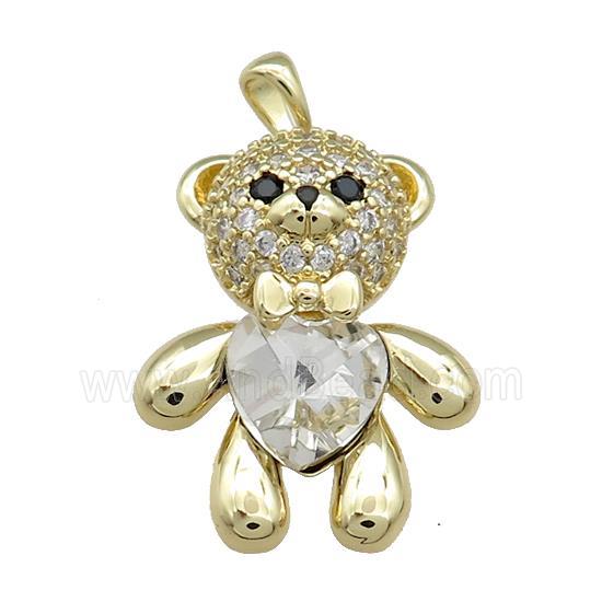 Copper Bear Pendant Pave Zircon Crystal Glass Gold Plated