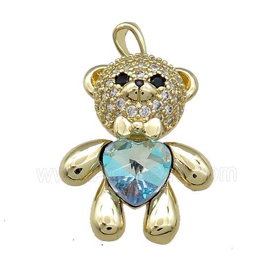 Copper Bear Pendant Pave Zircon Crystal Glass Gold Plated
